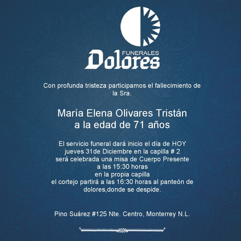 Sra María Elena Olivares Tristán Funerales Dolores